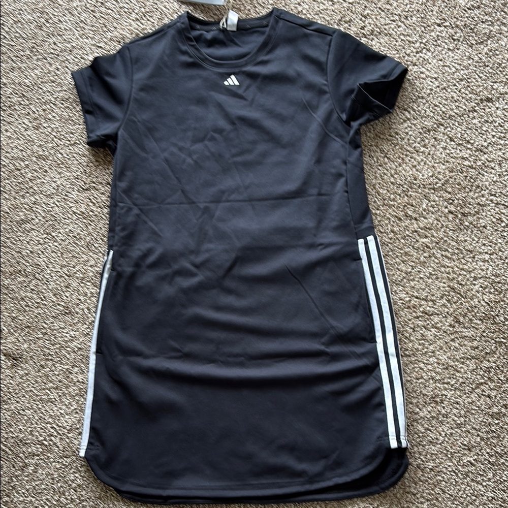 Adidas Black Athletic Dress with White Stripes
